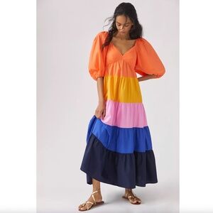 Farm Rio Tiered Colorblocked Maxi Dress